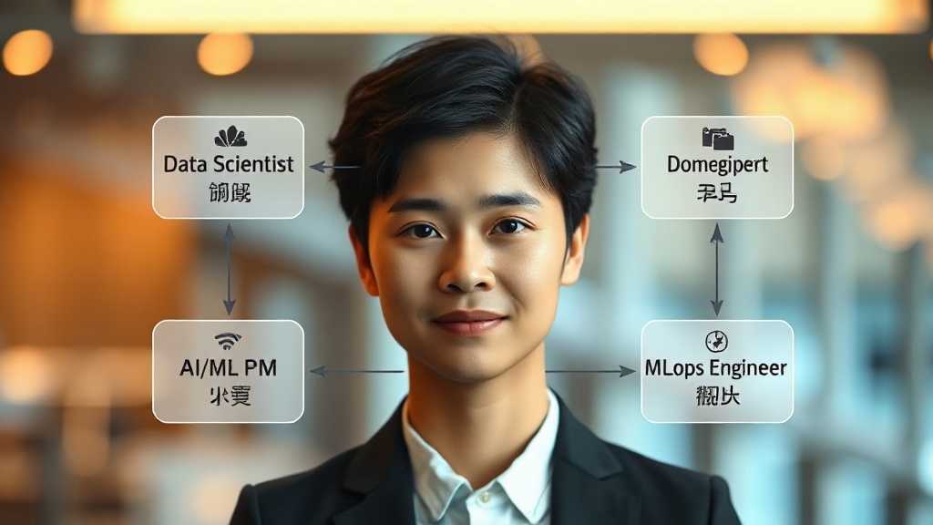 AI 프로젝트의 핵심 직무(데이터 과학자, ML 엔지니어 등)와 역할 분배를 나타내는 다이어그램