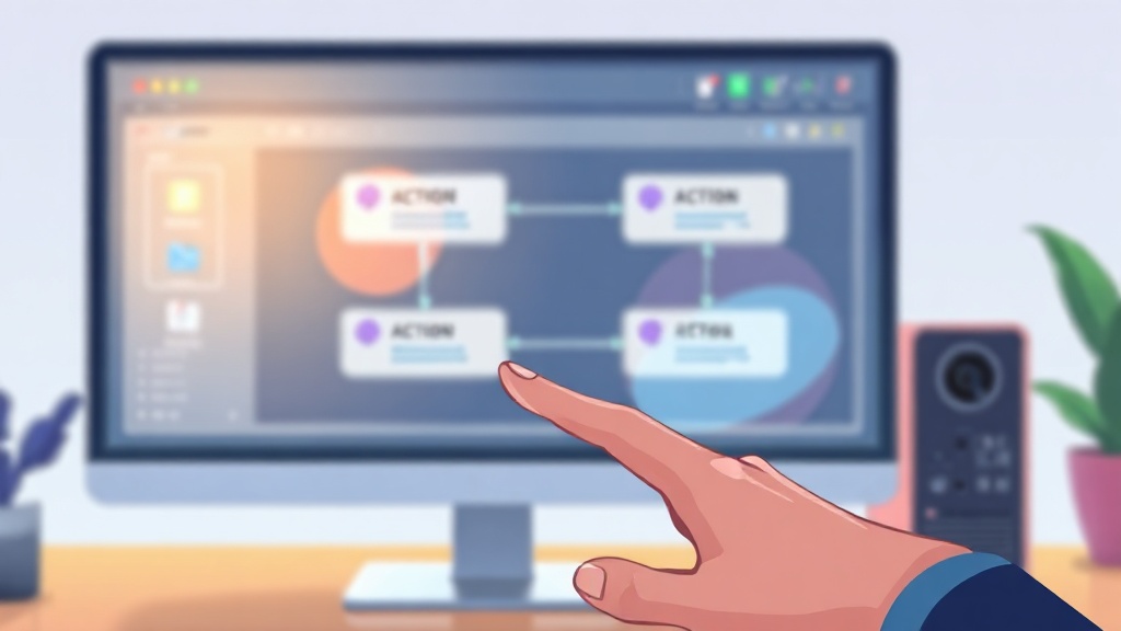 Power Automate Desktop 흐름 디자이너 UI를 추상적으로 표현한 일러스트