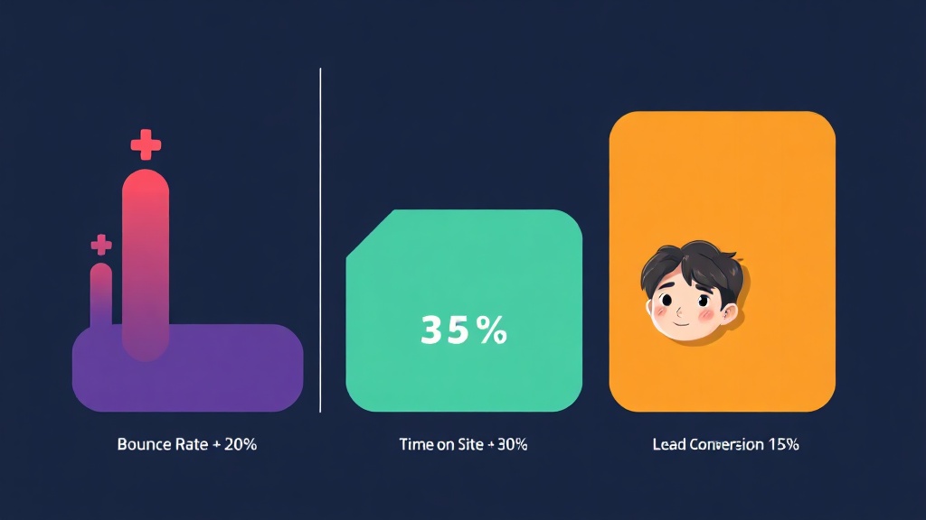 AI 추천 툴 도입 후 이탈률 감소, 체류 시간 증가, 전환율 상승을 나타내는 개념적 차트