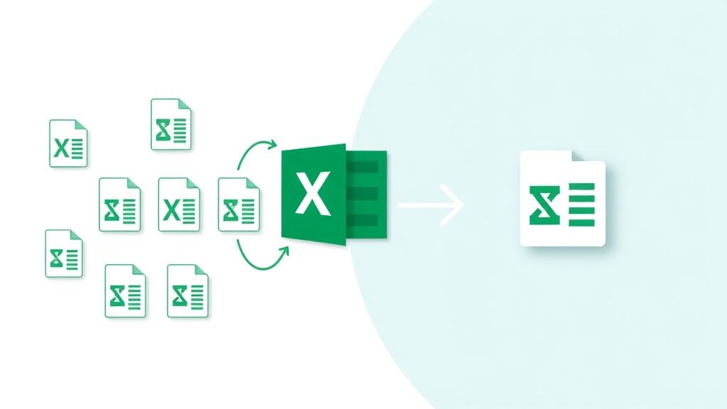 Power Automate Desktop으로 여러 엑셀 파일의 데이터를 수집하여 하나의 통합 보고서로 만드는 자동화 흐름을 보여주는 다이어그램