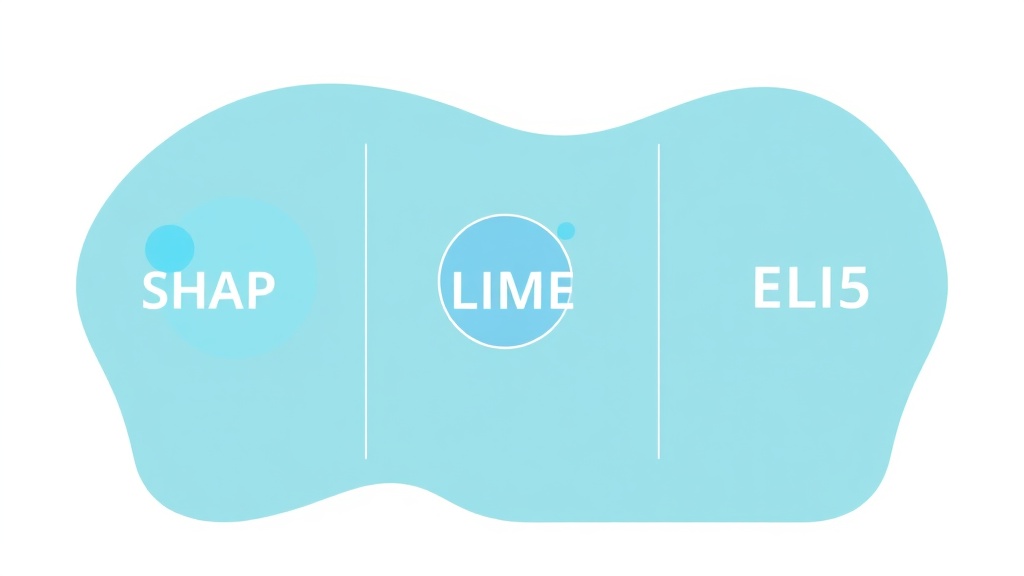 SHAP, LIME, ELI5 등 주요 XAI 도구들의 특징을 시각적으로 비교하는 콘셉트 이미지