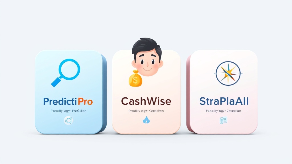 PredictFi Pro, CashWise AI, StratPlan AI 세 가지 AI 재무 툴의 로고와 핵심 기능을 보여주는 비교 카드 이미지