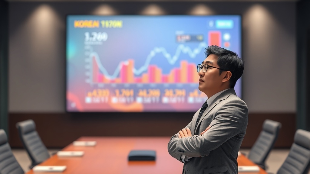 AI 기반 예측 데이터를 바탕으로 전략적 의사결정을 내리는 한국인 재무 전문가의 모습