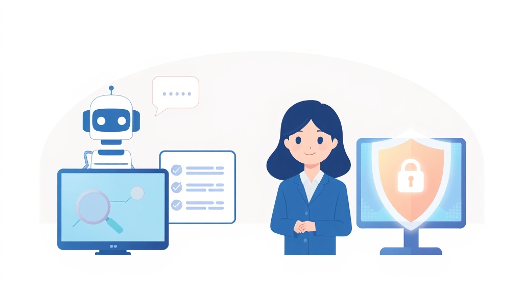 사내 지식 관리, 고객 서비스 챗봇, 코드 생성, 규제 준수 등 SLM의 핵심 기업 활용 사례를 나타내는 개념 아이콘 모음