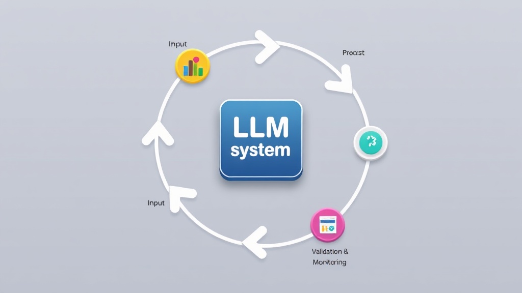 LLM 프롬프트 엔지니어링의 지속적인 검증, 모니터링 및 개선 과정을 나타내는 순환형 워크플로우 다이어그램