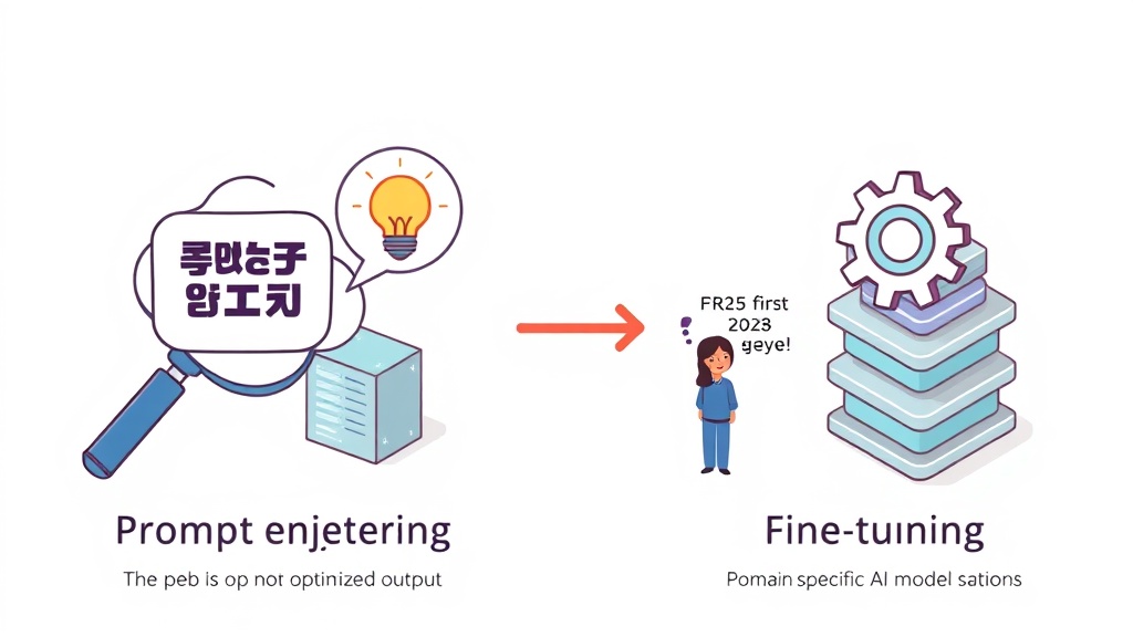 LLM 애플리케이션 개발의 첫 두 단계인 프롬프트 엔지니어링과 파인튜닝 워크플로우를 보여주는 개념도