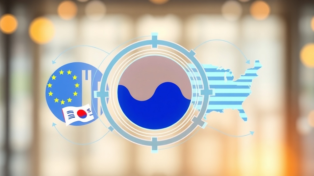 글로벌 AI 규제 동향을 시각화한 추상적인 일러스트레이션