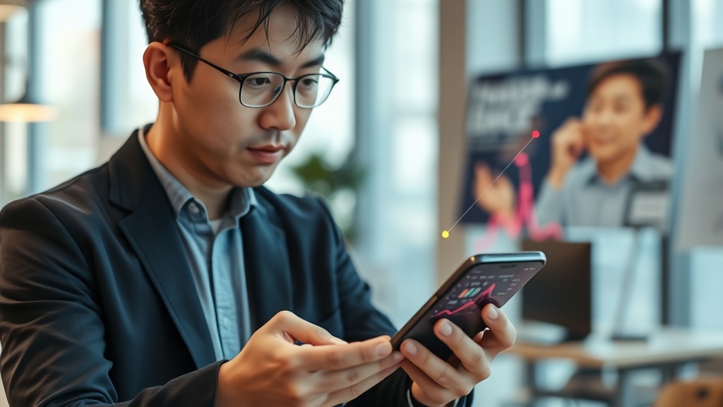 태블릿으로 AI 프로젝트 관리 대시보드를 검토하는 한국인 프로젝트 매니저의 모습