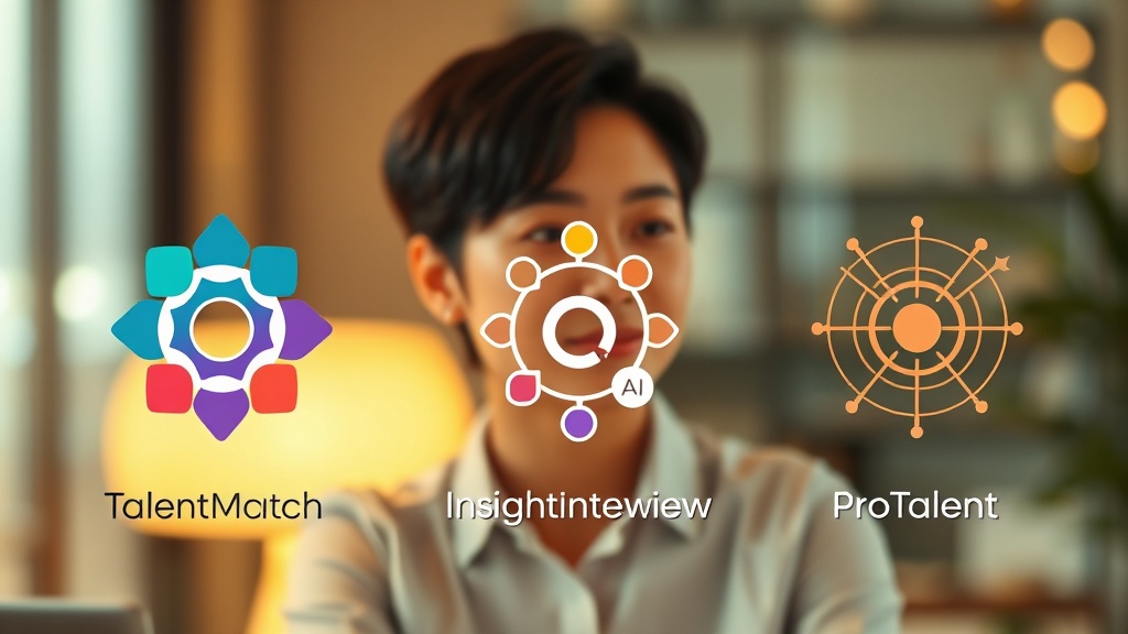 TalentMatch AI, InsightInterview AI, ProTalent AI 세 가지 채용 솔루션의 핵심 기능을 상징하는 로고 카드들이 나란히 비교되어 있는 이미지