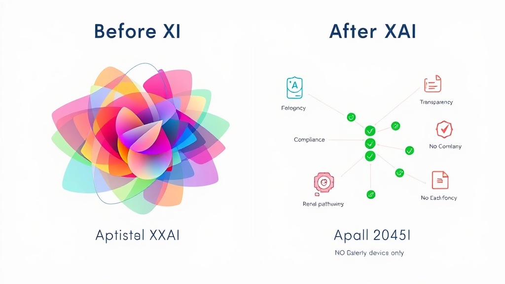 XAI 도입 전후의 모델 투명성 및 규제 준수 개선 사항을 비교하는 차트 또는 다이어그램