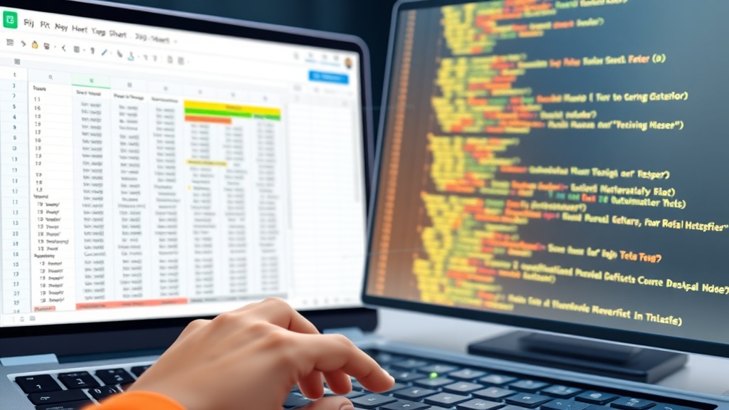 Google Sheets와 Apps Script 코드 편집기가 나란히 배치되어 데이터 자동화 과정을 보여주는 화면