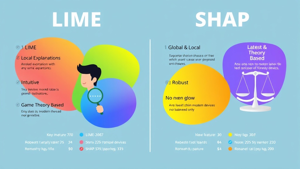 주요 XAI 방법론 LIME과 SHAP의 핵심 특징을 시각적으로 비교하는 SVG 인포그래픽