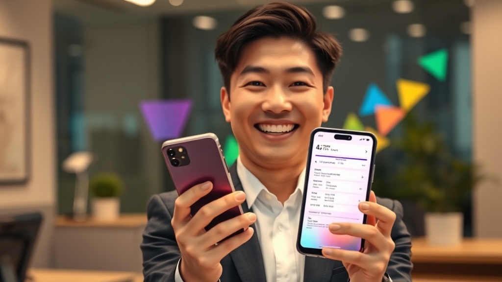 AI 자동화로 영수증을 효율적으로 처리하며 미소 짓는 한국인 직장인의 모습