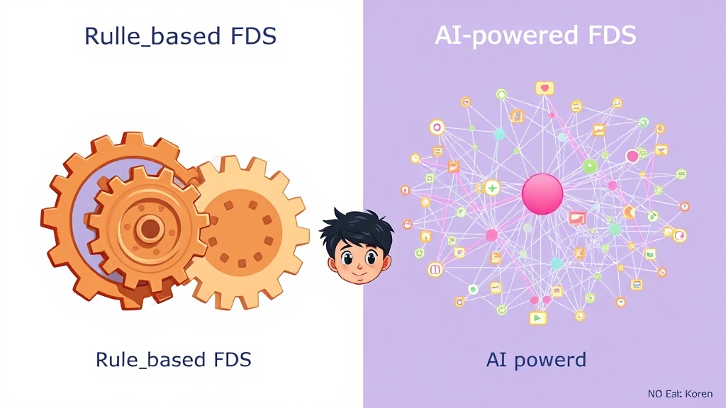 규칙 기반 FDS와 AI 기반 FDS의 차이점을 시각적으로 비교하는 인포그래픽