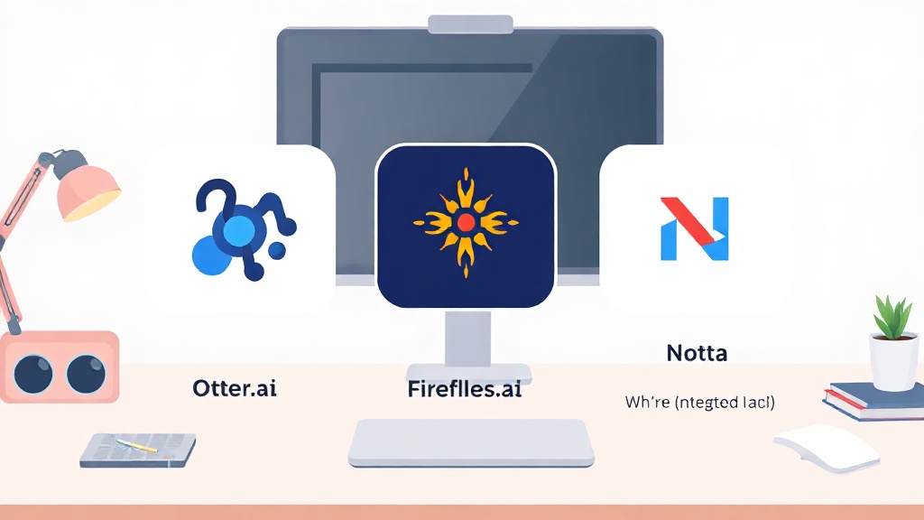 Otter.ai, Fireflies.ai, Notta 세 가지 AI 회의록 툴의 로고와 핵심 기능을 시각적으로 비교하는 그래픽