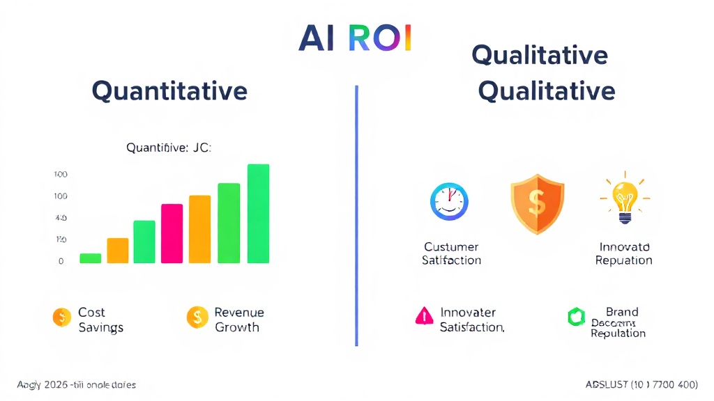 AI ROI 정량적 및 정성적 지표 비교 SVG 인포그래픽