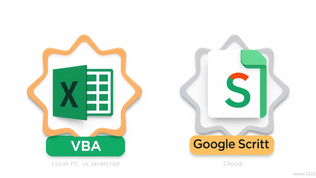 엑셀 VBA와 Google Apps Script의 주요 기능을 비교하는 두 개의 상징적인 카드 이미지