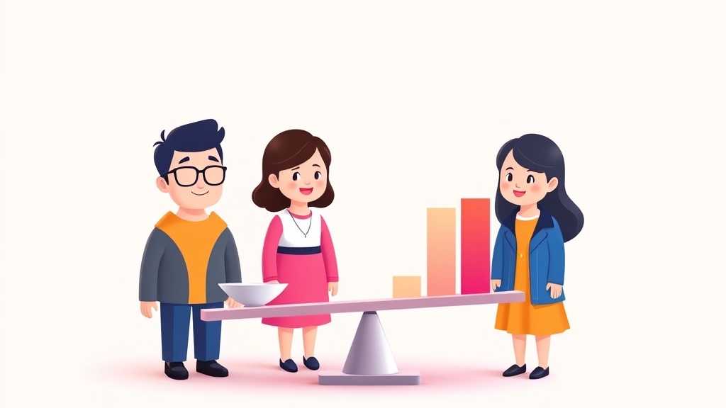 AI 모델의 윤리적 편향성을 모니터링하고 공정성을 추구하는 개념 일러스트