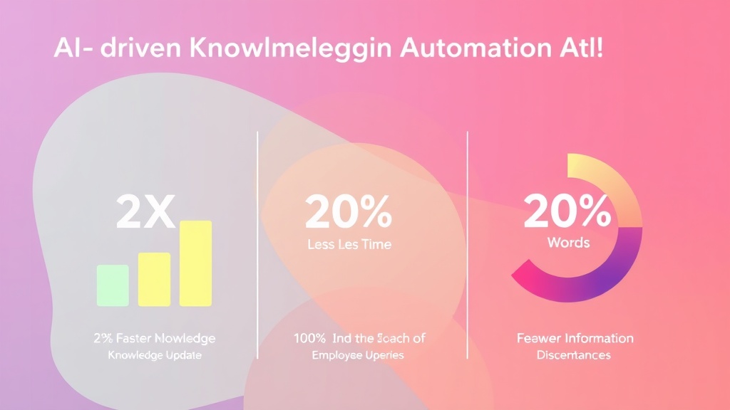 AI 시스템 도입 후 지식 갱신 주기 단축, 질문 처리 시간 감소, 정보 불일치 감소 등 핵심 성과를 보여주는 추상적인 그래프