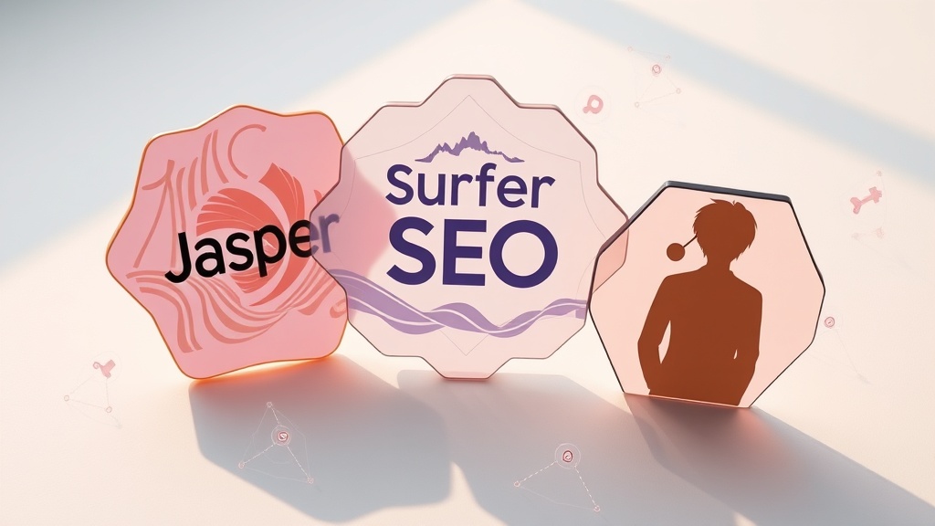Jasper, Surfer SEO, Synthesia AI 마케팅 툴 로고가 담긴 카드 배열