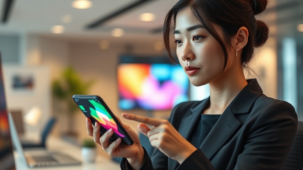 AI 기반 직원 이탈 예측 데이터를 태블릿으로 분석하는 한국인 HR 전문가