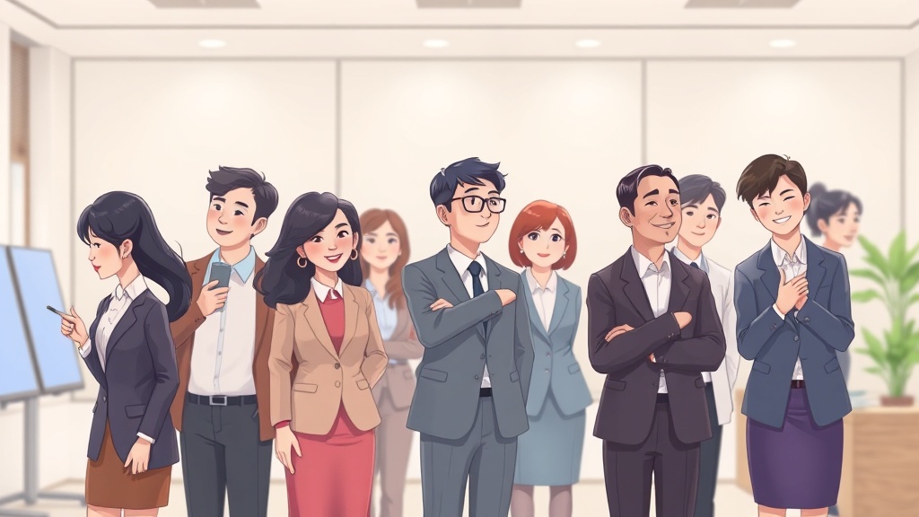 직원 이탈 현상을 시각적으로 표현한 일러스트: 일부 직원들이 그룹에서 멀어지는 모습