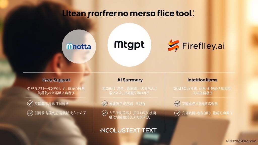 Notta, Mtgpt, Fireflies.ai 세 가지 AI 회의록 툴의 주요 기능을 비교하는 인포그래픽