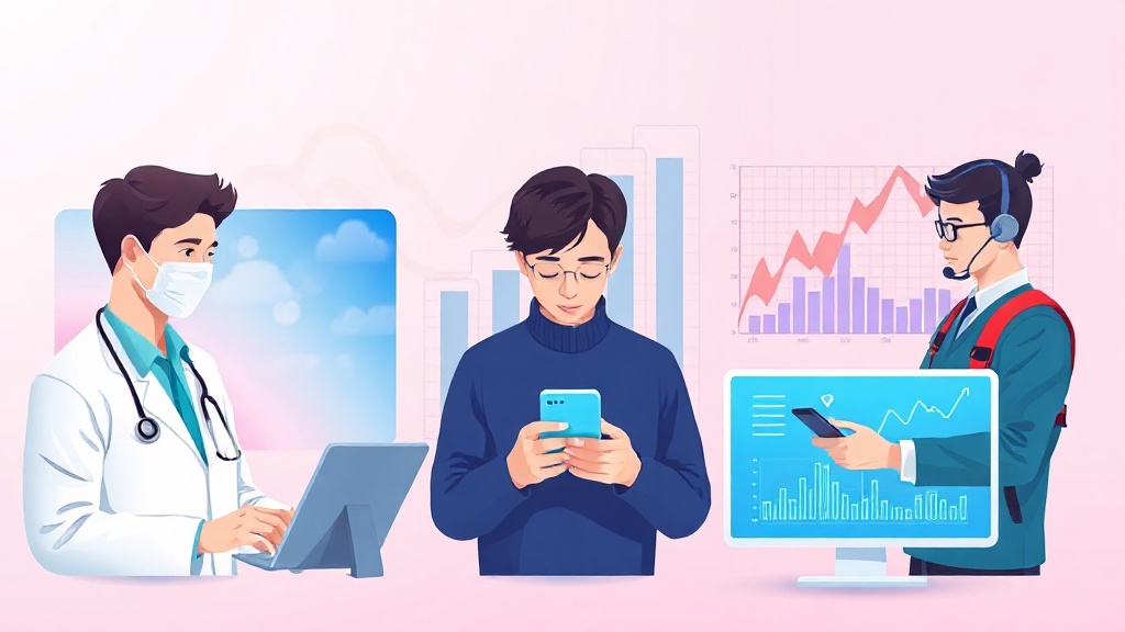 의료, 금융, 자율주행 등 다양한 산업에서 합성 데이터가 활용되는 실사풍 일러스트