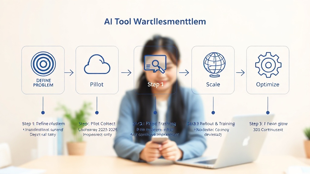 AI 기반 사내 툴 도입을 위한 5단계 전략을 보여주는 워크플로우 다이어그램