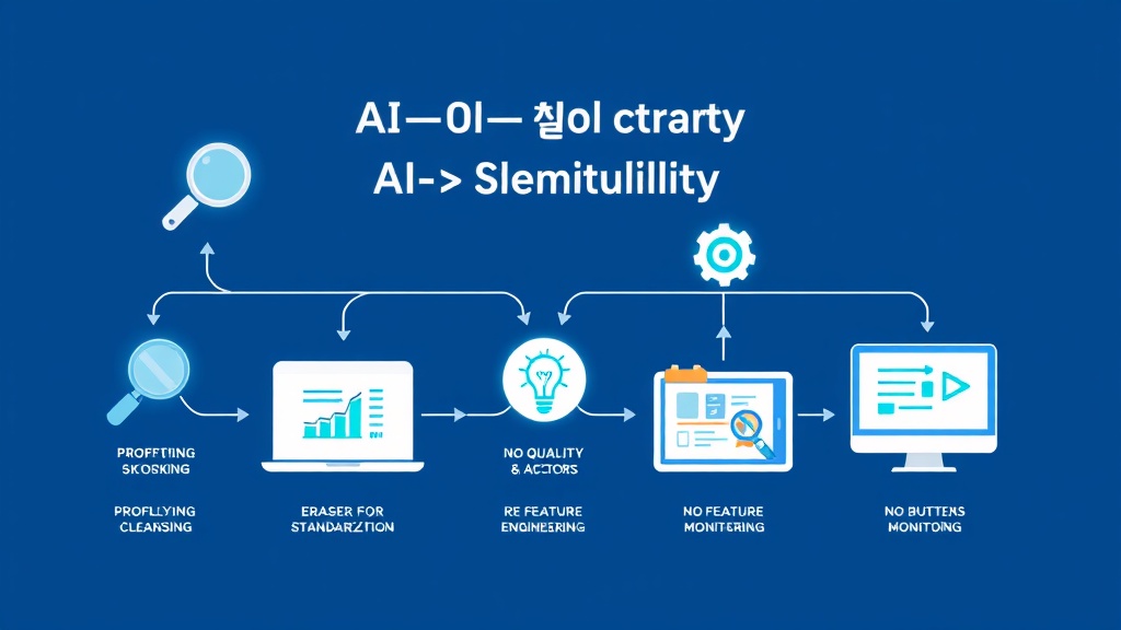 AI 기반 데이터 품질 관리 5단계 워크플로우를 나타내는 동적인 인포그래픽