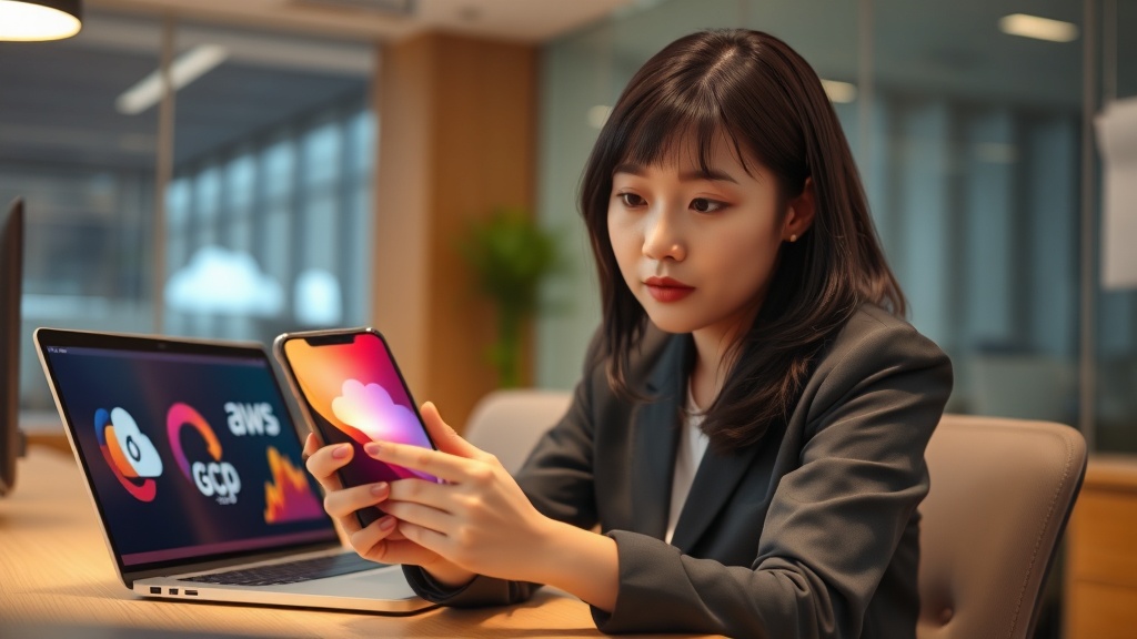 클라우드 비용 대시보드를 보는 한국인 여성, 핀옵스 효율성 강조