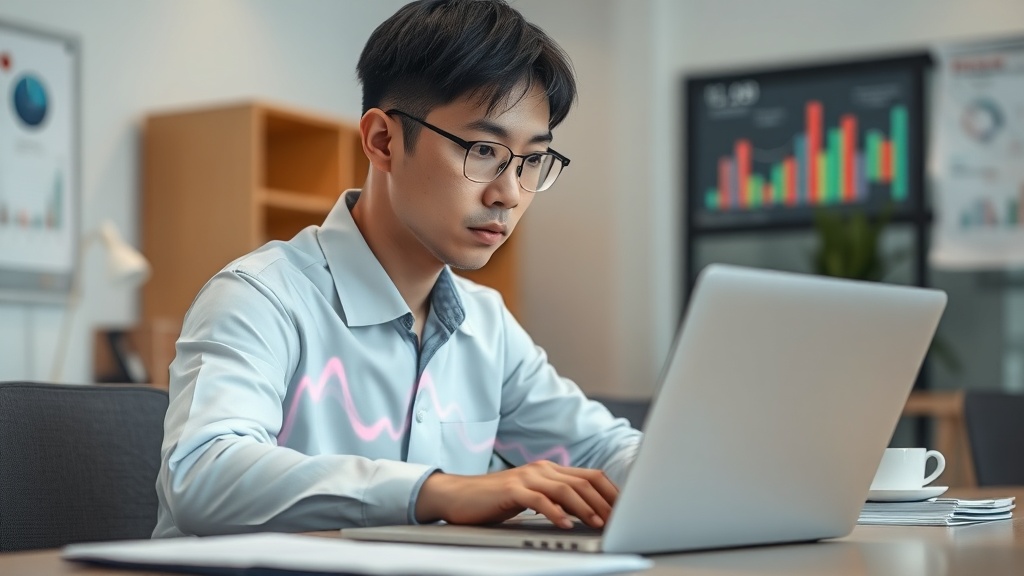 AI 모델 성능을 모니터링하는 한국인 데이터 과학자가 노트북 화면을 주시하고 있는 모습
