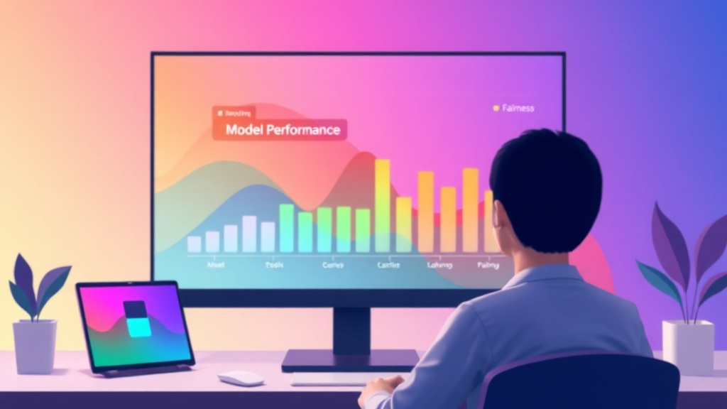 AI 모델의 성능과 공정성 지표를 추상적으로 표현한 모니터링 대시보드 일러스트