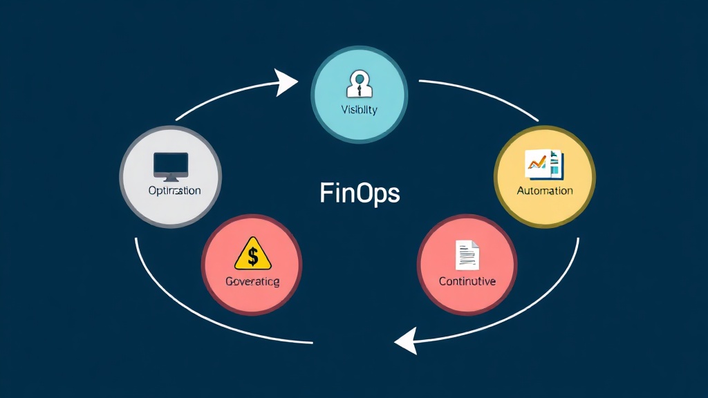 AI 통합 FinOps 5단계 워크플로우를 보여주는 개념적 일러스트