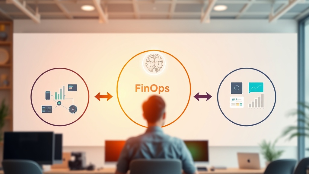재무, 엔지니어링, 운영 팀의 협력을 보여주는 FinOps 워크플로우 개념도