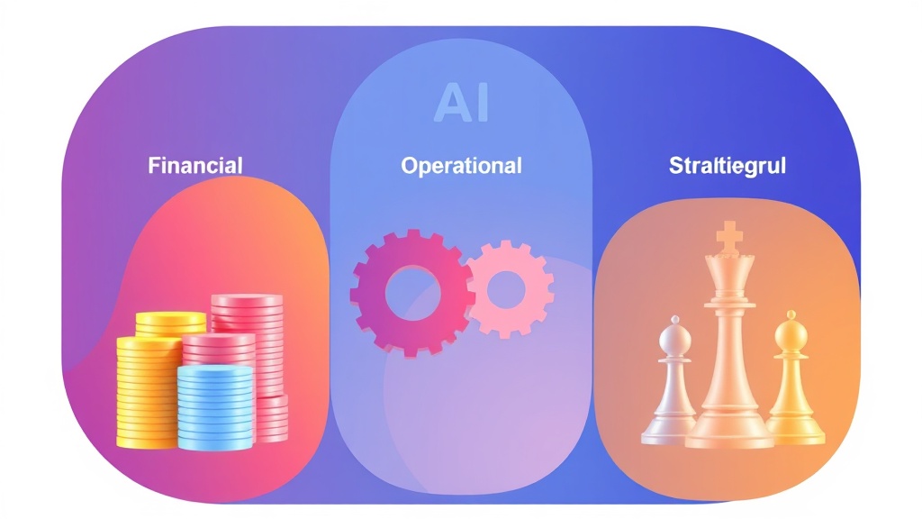 AI 투자 성과를 재무적 가치, 운영 효율성, 전략적 가치로 구분하여 보여주는 추상적인 비교 시각화