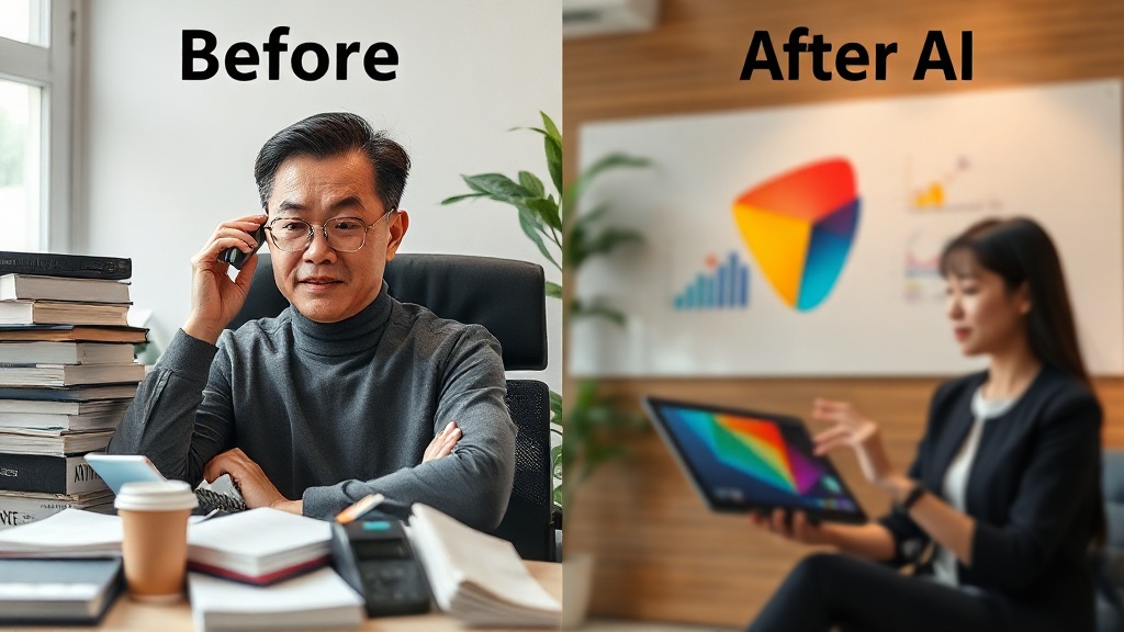 AI 도입 전후의 채용 담당자 업무 환경 비교: 수동 업무의 번잡함에서 벗어나 AI 시스템으로 효율성을 높인 모습