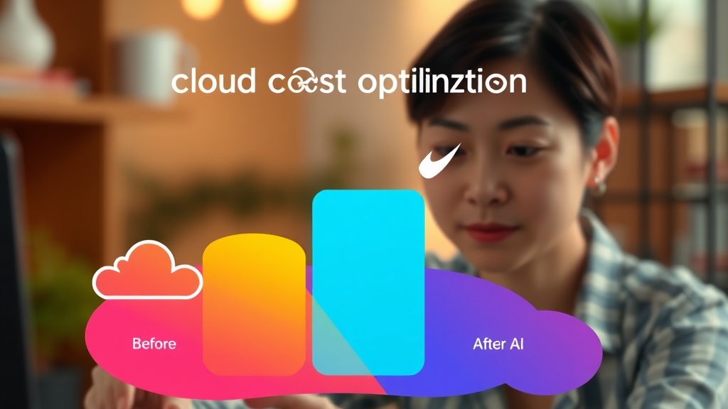 AI 도입 전후 클라우드 비용을 비교하는 막대 그래프, AI 도입 후 비용이 15% 이상 절감되었음을 보여주며 클라우드 로고들이 배경에 있음