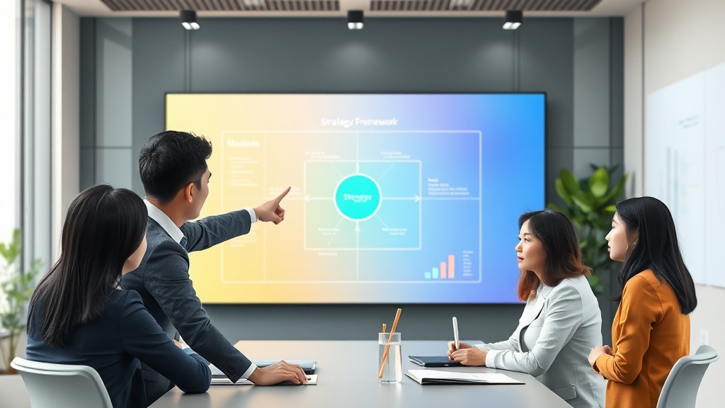AI 거버넌스 프레임워크 구축 5단계 전략을 논의하며 협력하는 한국인 비즈니스 팀