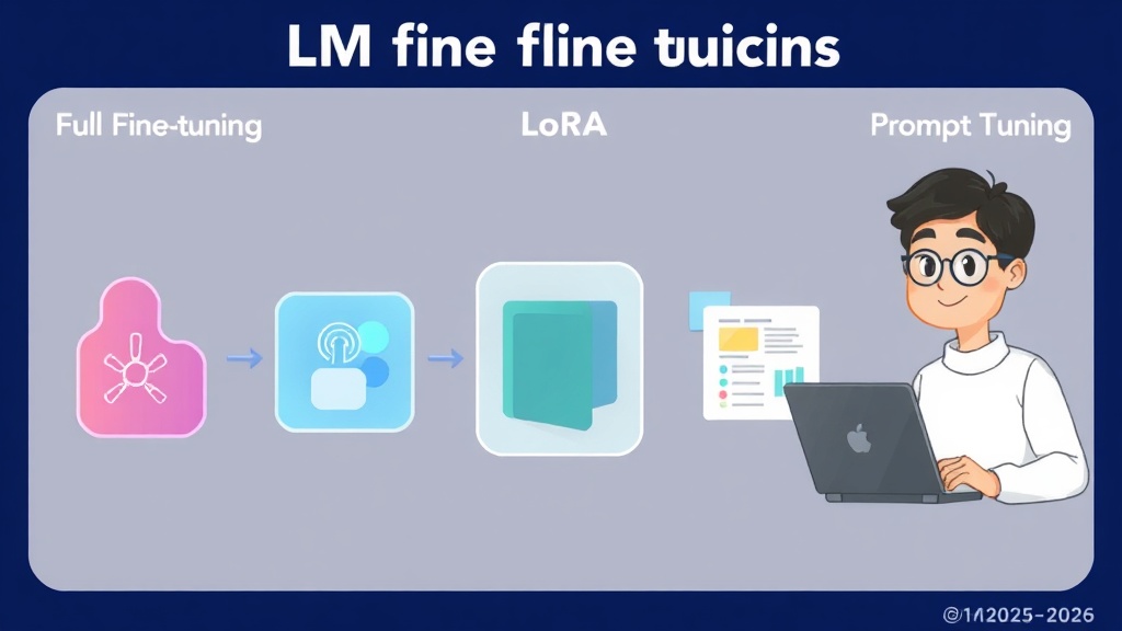 풀 파인튜닝, LoRA, 프롬프트 튜닝 등 LLM 파인튜닝 방식별 장단점을 비교한 다이어그램