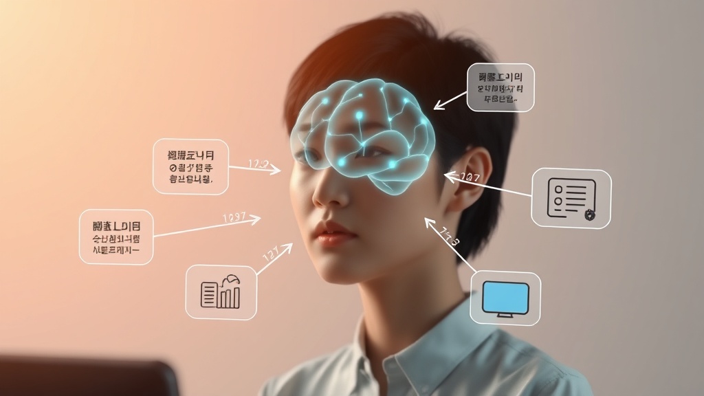 다양한 사고 버블 또는 지식 조각들이 중앙 AI 두뇌로 연결되고, 정보 흐름과 최적화된 응답을 나타내는 화살표가 있는 개념적 일러스트입니다. 이는 LLM의 출력을 유도하는 프롬프트 엔지니어링 과정을 시각화합니다.