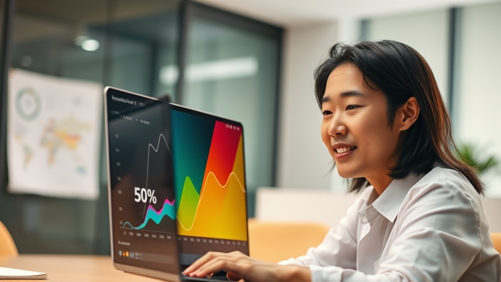노트북 화면에서 LLM 추론 비용 50% 절감 및 서비스 처리량 2배 증가를 나타내는 그래프를 확인하는 한국인 데이터 과학자