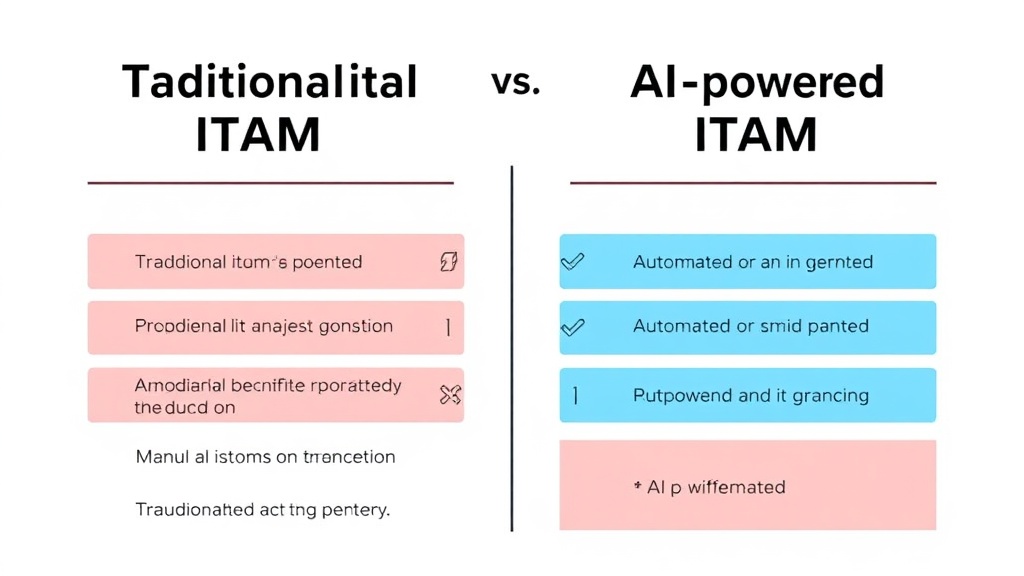 전통적인 ITAM과 AI 기반 ITAM의 주요 특징을 비교하는 인포그래픽