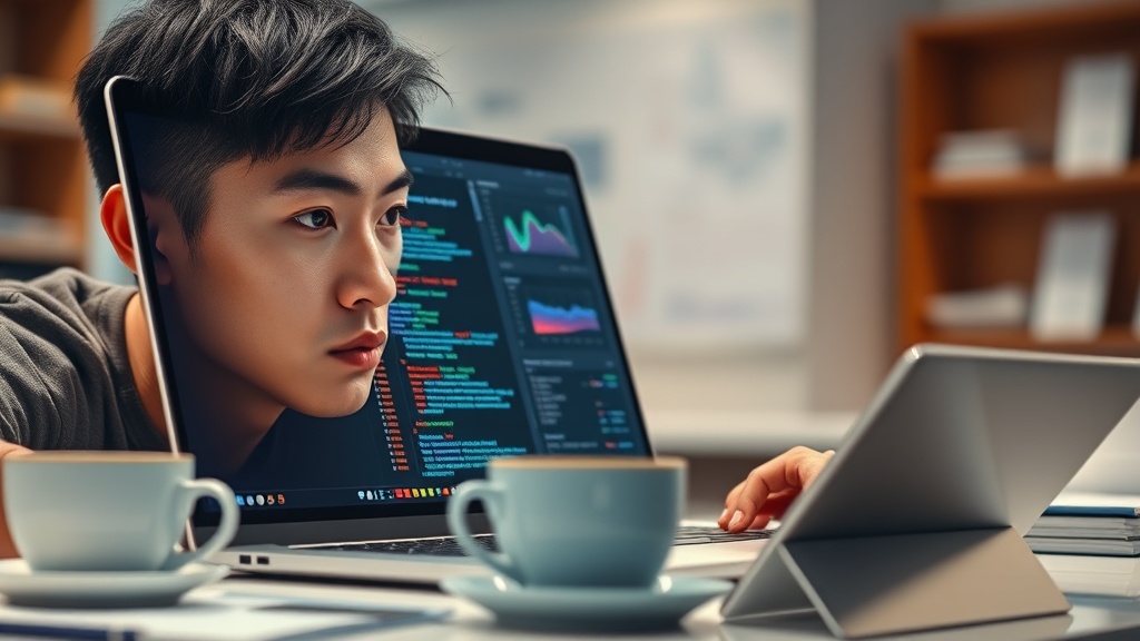 AI웍스 블로그 썸네일: 노트북 앞에서 LLM 프롬프트 엔지니어링 최적화에 집중하는 한국인 개발자
