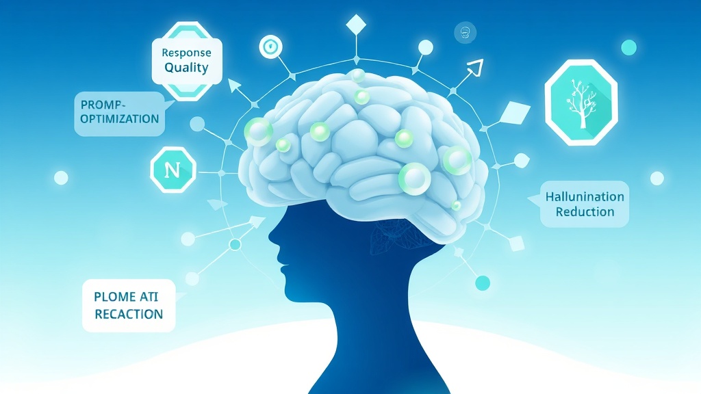 LLM 프롬프트 최적화의 핵심 요소와 개선 사이클을 보여주는 추상적인 AI 컨셉 일러스트
